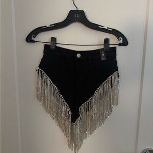 AKIRA Black Rhinestone Waterfall Shorts